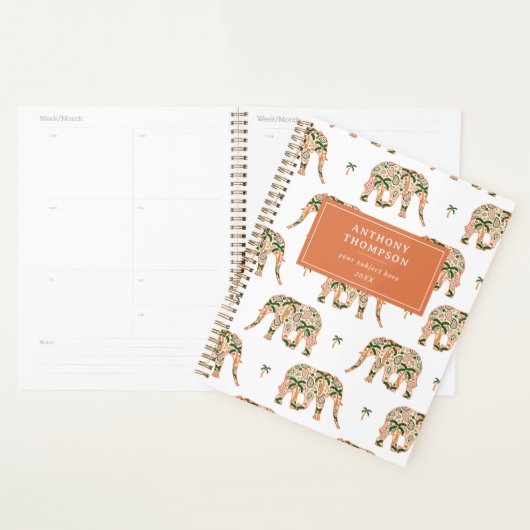 Indian Floral Paisley Ornate Elephants Custom Name Planner (Display)