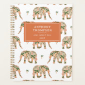Indian Floral Paisley Ornate Elephants Custom Name Planner (Voorkant)