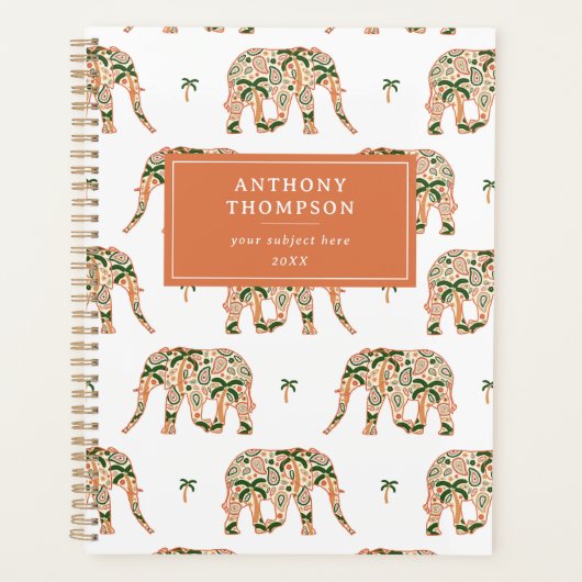 Indian Floral Paisley Ornate Elephants Custom Name Planner (Voorkant)