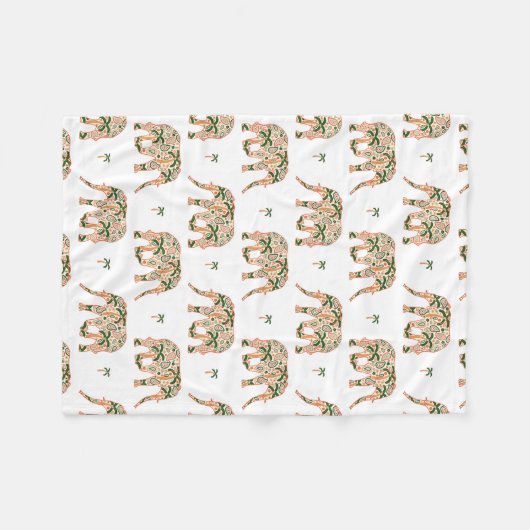 Indian Floral Paisley Ornate Elephants Fleece Deken (Voorkant (Horizontaal))