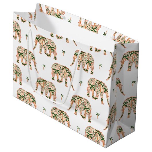 Indian Floral Paisley Ornate Elephants Groot Cadeauzakje (Voorkant Gekanteld)