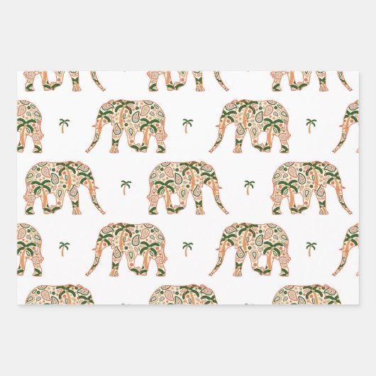 Indian Floral Paisley Ornate Elephants Inpakpapier Vel (Voorkant 2)