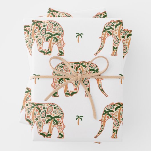 Indian Floral Paisley Ornate Elephants Inpakpapier Vel (In situ)
