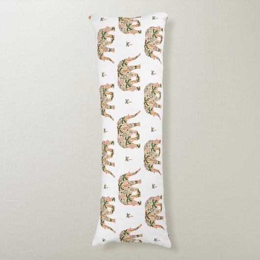 Indian Floral Paisley Ornate Elephants Lichaamskussen (Voorkant Verticaal)