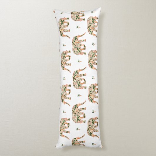 Indian Floral Paisley Ornate Elephants Lichaamskussen (Achterkant (Verticaal))