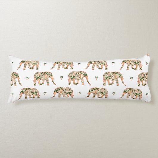 Indian Floral Paisley Ornate Elephants Lichaamskussen (Voorkant)