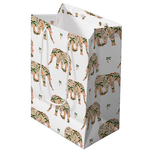Indian Floral Paisley Ornate Elephants Medium Cadeauzakje (Voorkant Gekanteld)