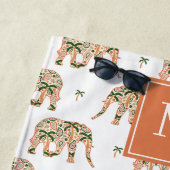 Indian Floral Paisley Ornate Elephants Monogrammed Strandlaken (In situ)