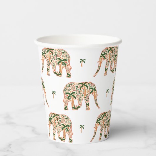 Indian Floral Paisley Ornate Elephants Papieren Bekers (Achterkant)
