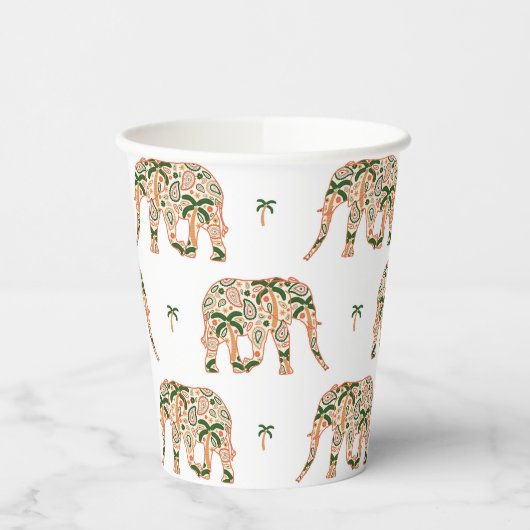 Indian Floral Paisley Ornate Elephants Papieren Bekers (Links)