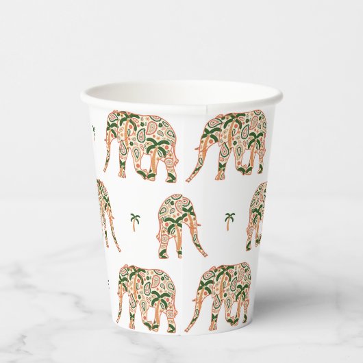 Indian Floral Paisley Ornate Elephants Papieren Bekers (Rechts)