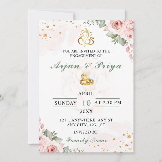 Indian Floral Verloving Invitation Kaart (Voorkant)