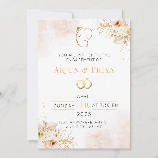 Indian Floral Verloving Invitation Kaart (Voorkant)