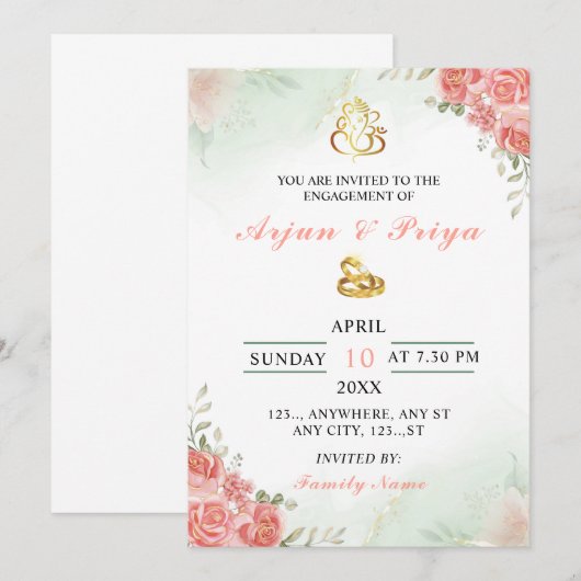 Indian Floral Verloving Invitation Kaart (Voorkant / Achterkant)