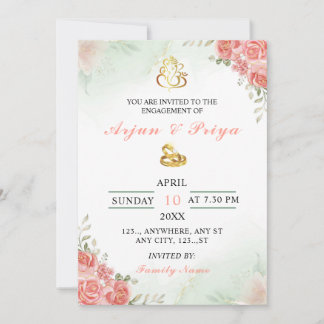 Indian Floral Verloving Invitation Kaart