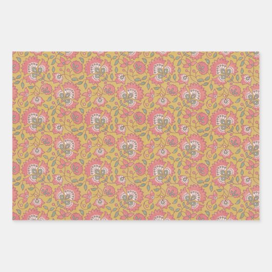 indian floral Wrapping Paper Flat Sheet Set of 3 (Voorkant)