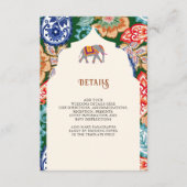 Indian Folk Art Elephant Cream Wedding Details Informatiekaartje (Voorkant)