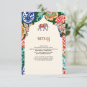 Indian Folk Art Elephant Cream Wedding Details Informatiekaartje (Staand voorkant)