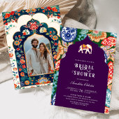 Indian Folk Art Elephant Eggplant Vrijgezellenfees Kaart