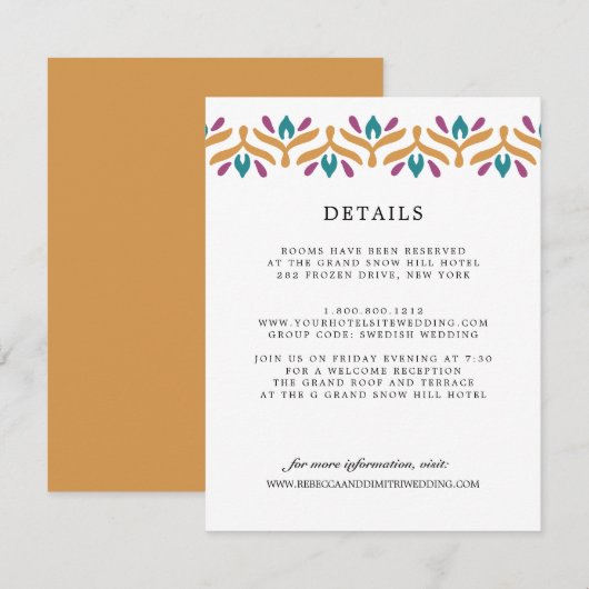 Indian Folk Art Mosterd BRUILOFT Gastgegevens Informatiekaartje (Voorkant / Achterkant)