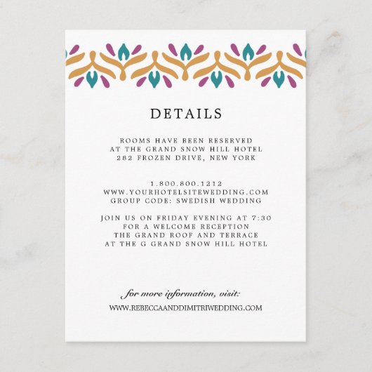 Indian Folk Art Mosterd BRUILOFT Gastgegevens Informatiekaartje (Voorkant)