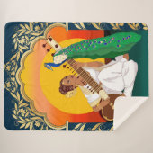 Indian girl playing sitar with a peacock sherpa deken (Voorkant (horizontaal))