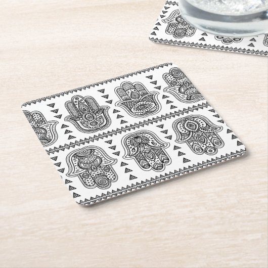 Indian Hand Drawn Hamsa Doodle Kartonnen Onderzetters (Schuin)
