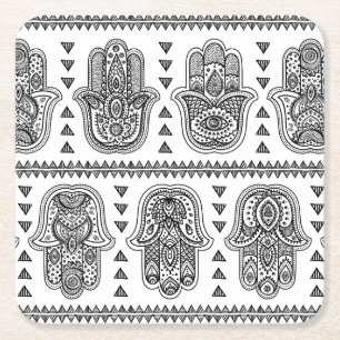 Indian Hand Drawn Hamsa Doodle Kartonnen Onderzetters