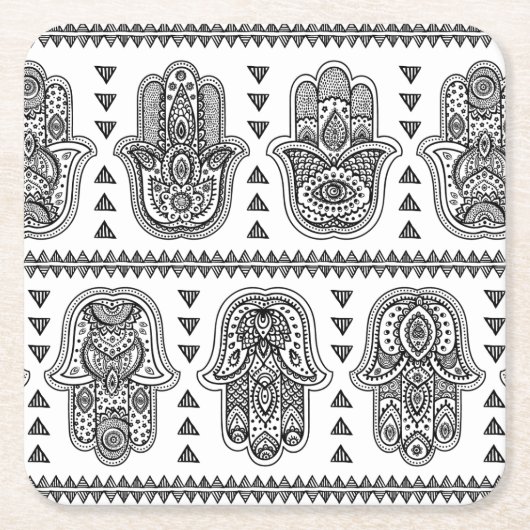 Indian Hand Drawn Hamsa Doodle Kartonnen Onderzetters (Voorkant)