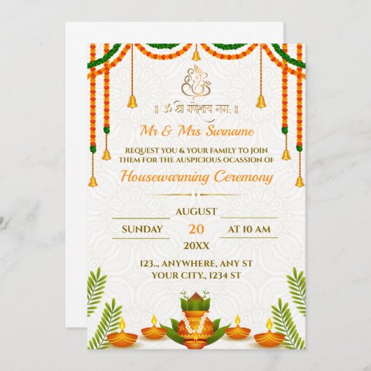 Indian Housewarming Invitation Kaart (Voorkant / Achterkant)