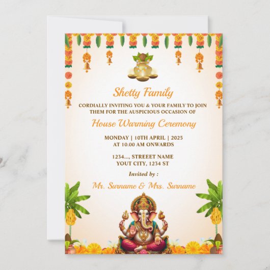 Indian Housewarming Invitation Kaart, Ganesh Puja Kaart (Voorkant)
