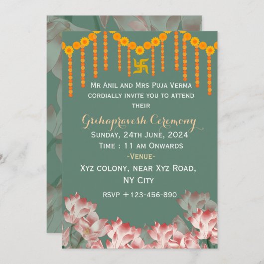 Indian Housewarming Invitations  Kaart (Voorkant / Achterkant)