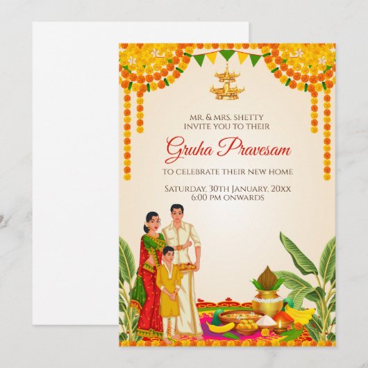 Indian Housewarming kaarten als Digital Pooja uitn (Voorkant / Achterkant)