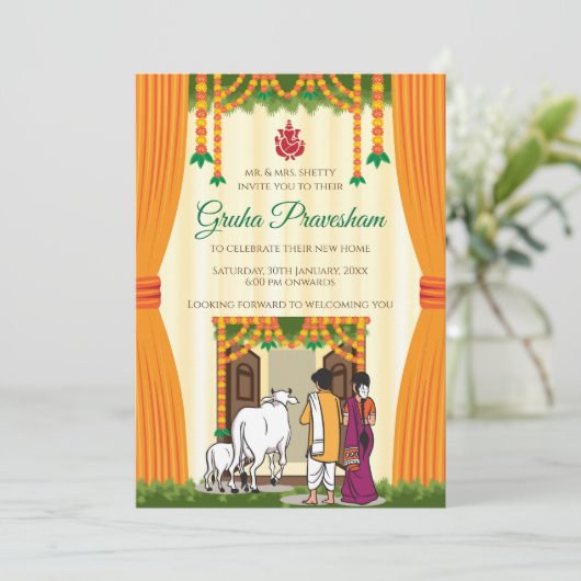 Indian Housewarming nodigt Digital Gruhapravesam u Kaart (Staand voorkant)