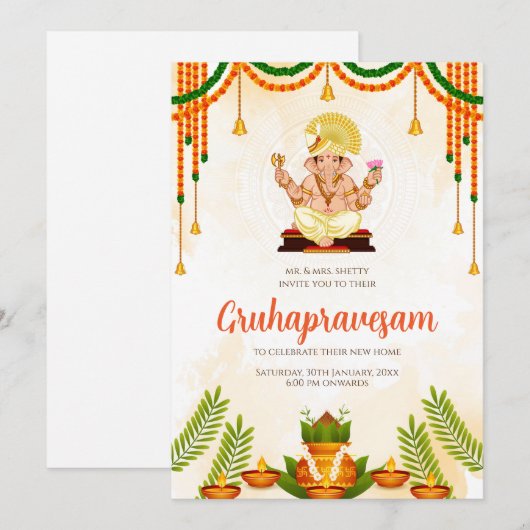 Indian Housewarming uitnodiging Gruhapravesam (Voorkant / Achterkant)