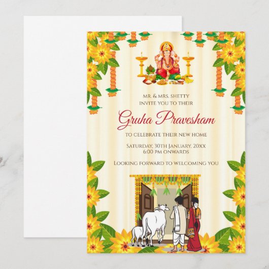 Indian Housewarming uitnodiging Gruhapravesam (Voorkant / Achterkant)