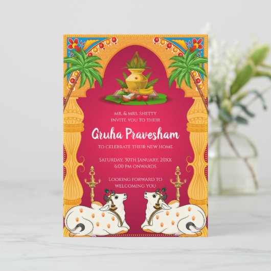 Indian Housewarming uitnodiging Gruhapravesham (Staand voorkant)