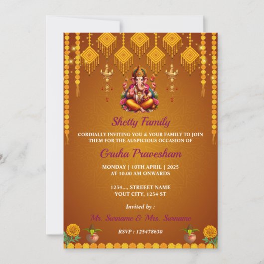 Indian Housewarming Uitnodigingskaart, Gruh Praves Kaart (Voorkant)