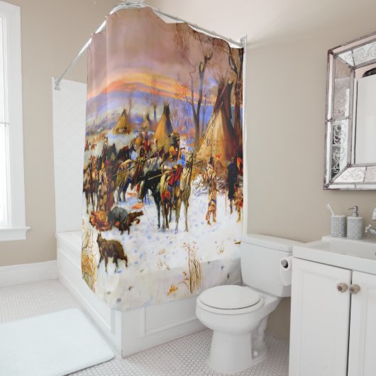 "Indian Hunters Return" van Charles M Russell Douchegordijn (In situ)