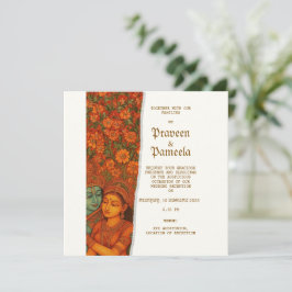 Indian invitation with Radhakrishna Mural painting Save The Date