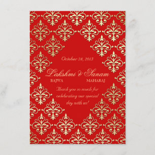 Indian Invite Photo Card Damask Red Gold Kaart