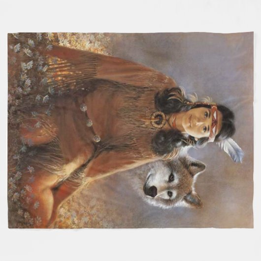 INDIAN MAIDEN- EN WOLF-koppelingen Fleece Deken (Voorkant (Horizontaal))