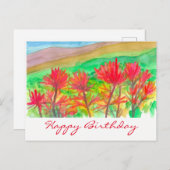 Indian Paintbrush Waterverf Happy Birthday Briefkaart (Voorkant / Achterkant)
