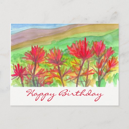 Indian Paintbrush Waterverf Happy Birthday Briefkaart (Voorkant)