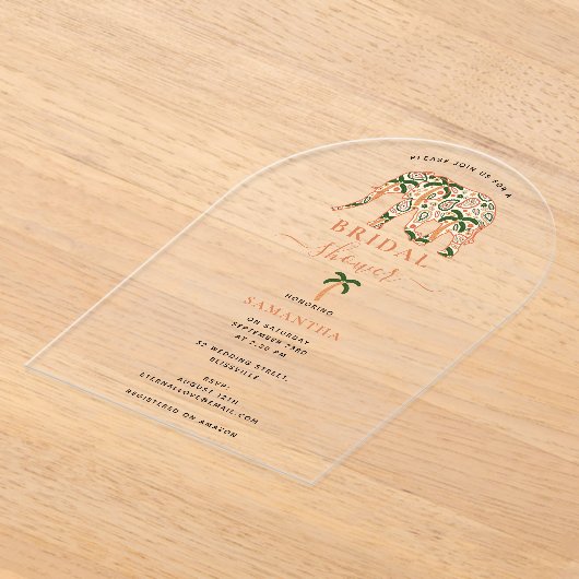 Indian Paisley Ornate Elephants Bridal Shower Acryl Uitnodigingen (Laagn)