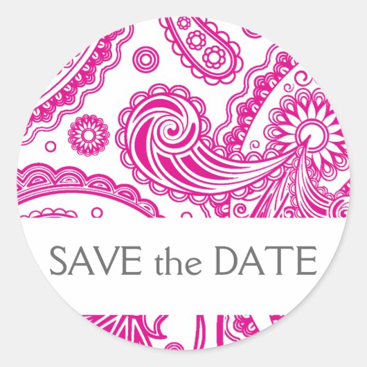 Indian Paisley Save the Date Ronde Sticker (Voorkant)