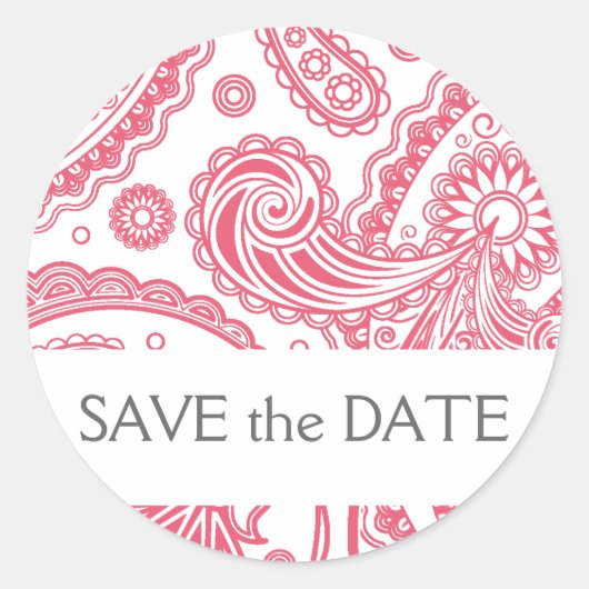 Indian Paisley Save the Date Ronde Sticker (Voorkant)