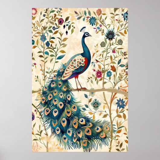 Indian Peacock Art Print Botanical Bird (Voorkant)