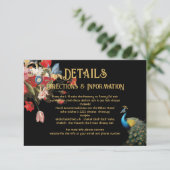 Indian Peacock Bloemen Bruiloft Details info kaart (Staand voorkant)
