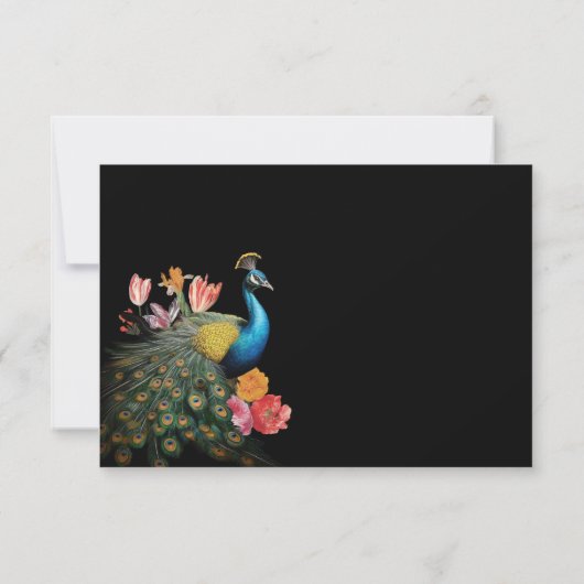 Indian Peacock Bloemen Bruiloft Details info kaart (Achterkant)